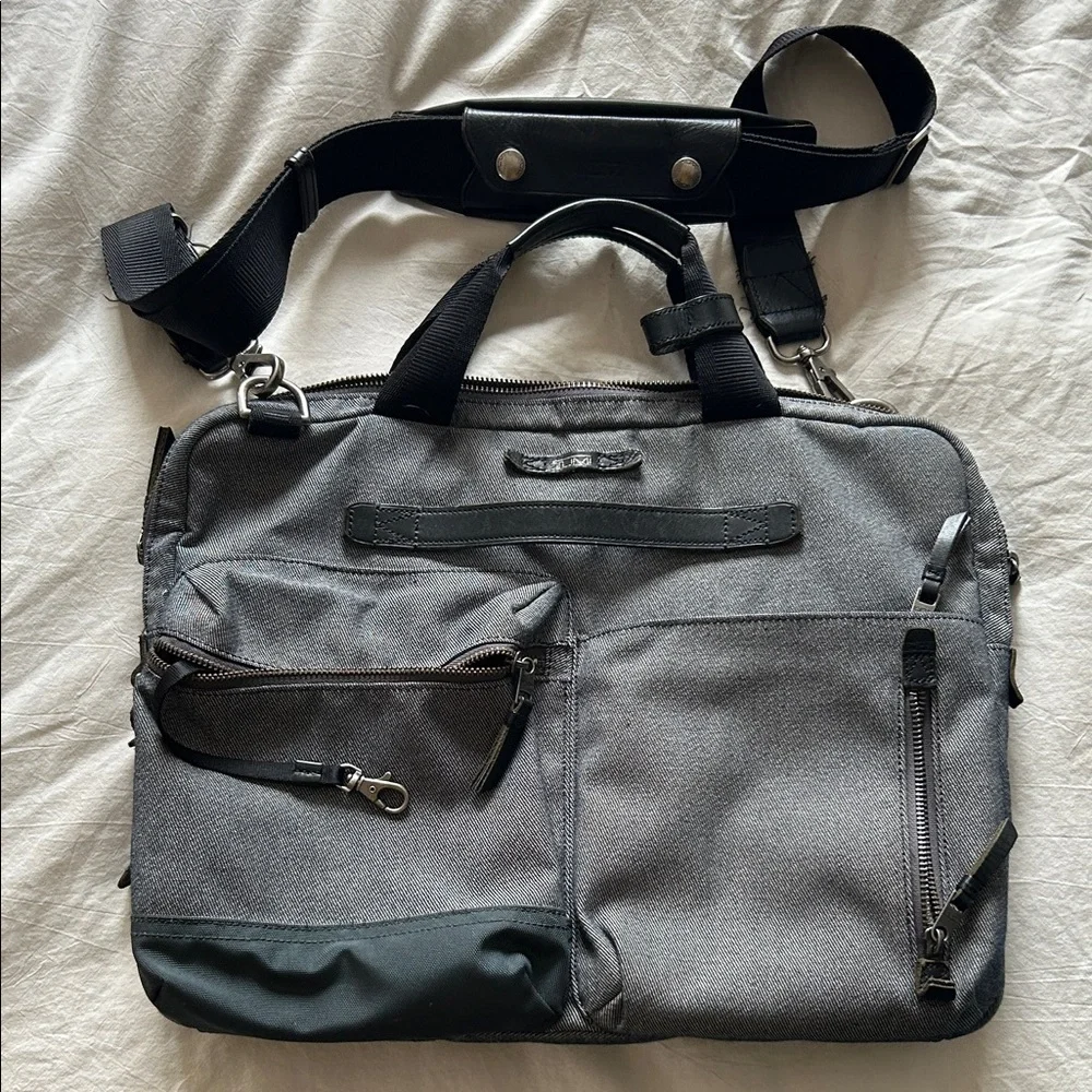 TUMI Dalston Acer Laptop Messenger Bag Gray Slim Travel Briefcase Shoulder Strap